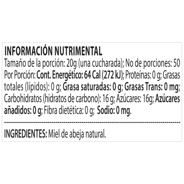 STRADA MIEL _MIEL PURA Y NATURAL MULTIFLORA 700 g VENTA TIENDA EN LINEA INFORMACION NUTRICIONAL