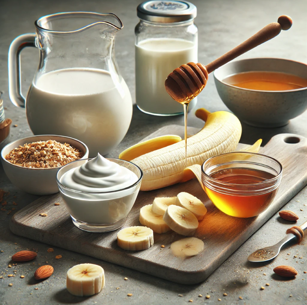 Batido de miel con plátano preparando ingredientes